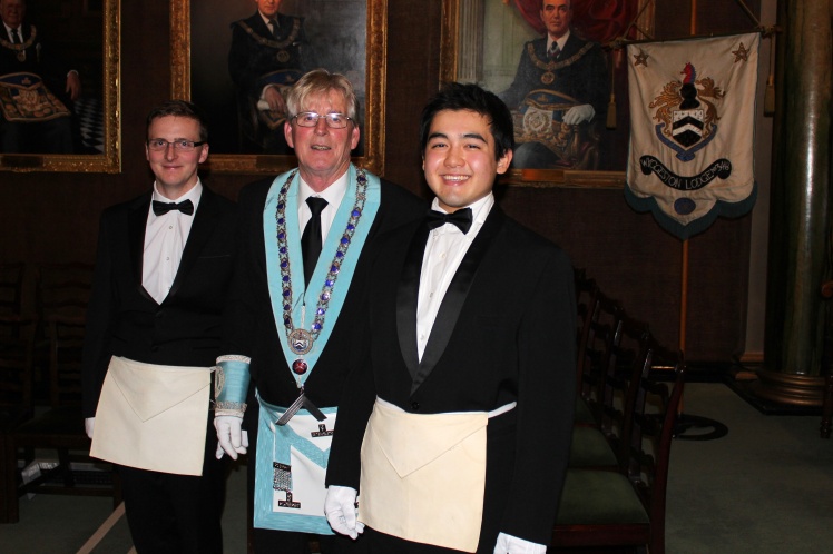 Left to right: Bro. Alec Maxfield, Master W.Bro. Tom Bodycot, Bro. Andrew Slater